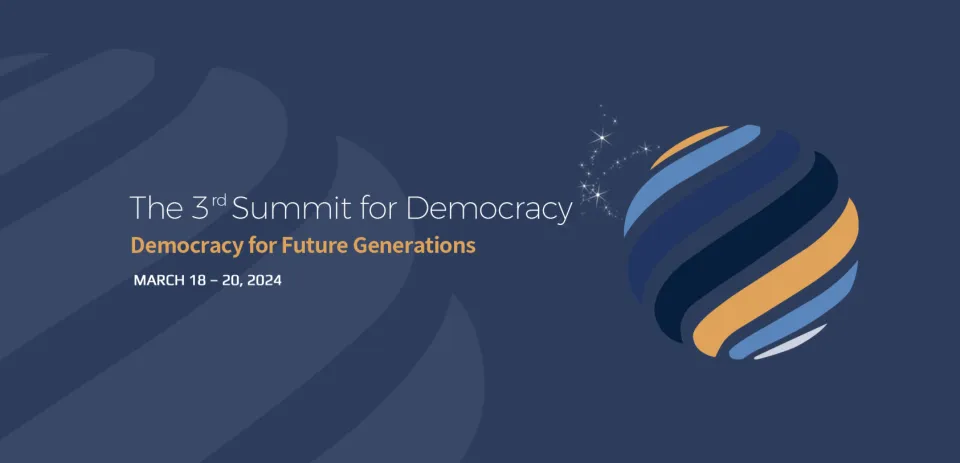 The third Summit for Democracy takes place on 18-20 March 2024 in Seoul, the Republic of Korea, under the theme 'Democracy for Future Generations'. © The 3rd Summit for Democracy Preparatory Office 페이지북 인스타그램